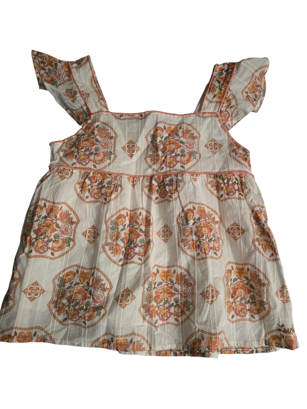 Levi's Girls' White Tank Top with Orange Floral Medallion Print